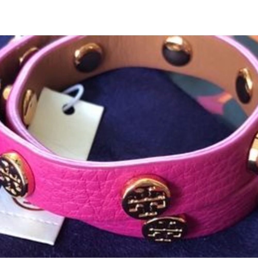 NWT | Tory Burch | Logo-Studded Leather Double Wrap Bracelet | Pink with Goldt… - Picture 4 of 5